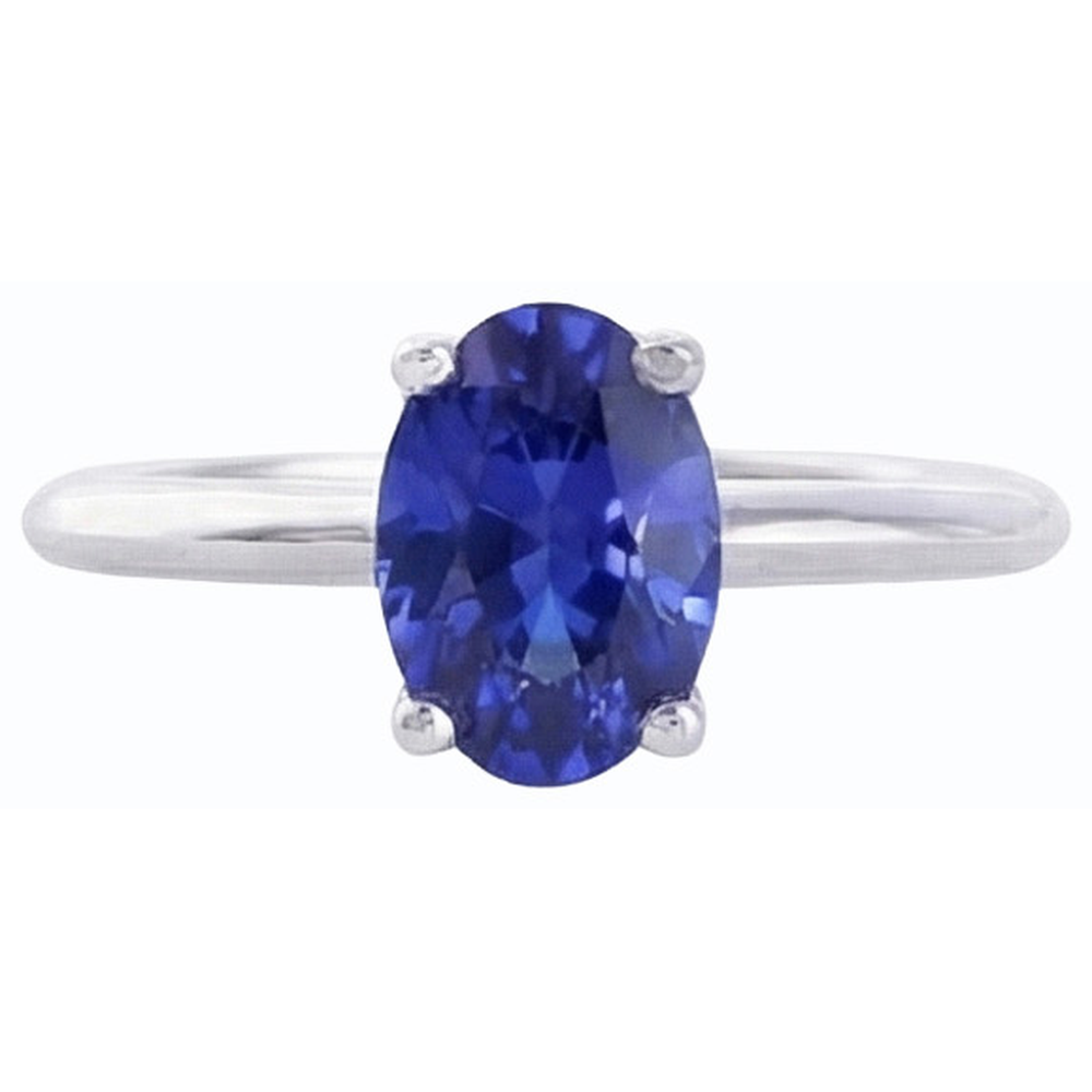 Solitario ovale con gemme anello polo zaffiro blu naturale 1 carato e oro bianco 14K