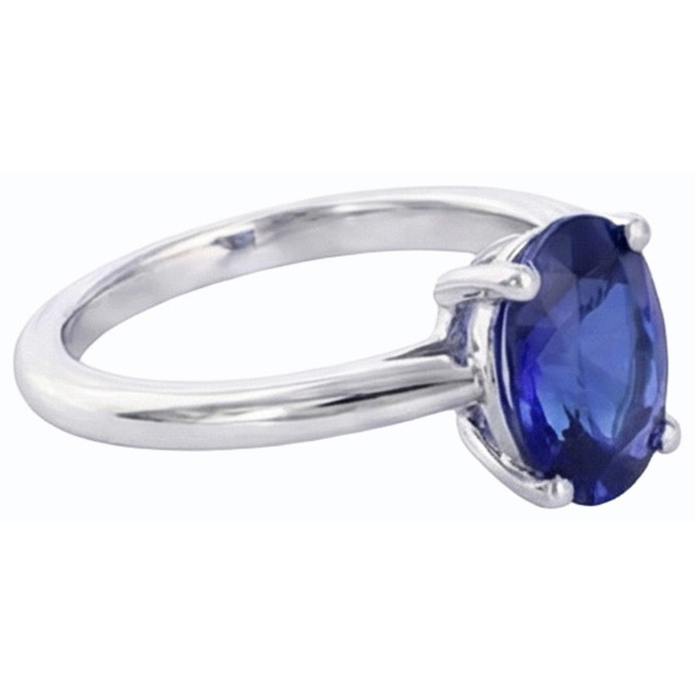 Solitario ovale con gemme anello polo zaffiro blu naturale 1 carato e oro bianco 14K