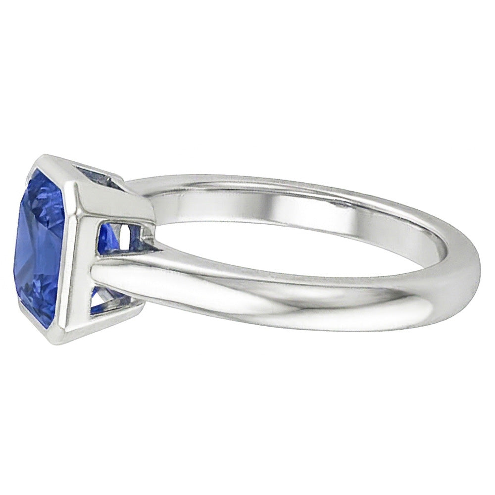 Solitario per donne. Set di lunette da 1 carato. anello con zaffiro blu naturale e oro bianco 14K