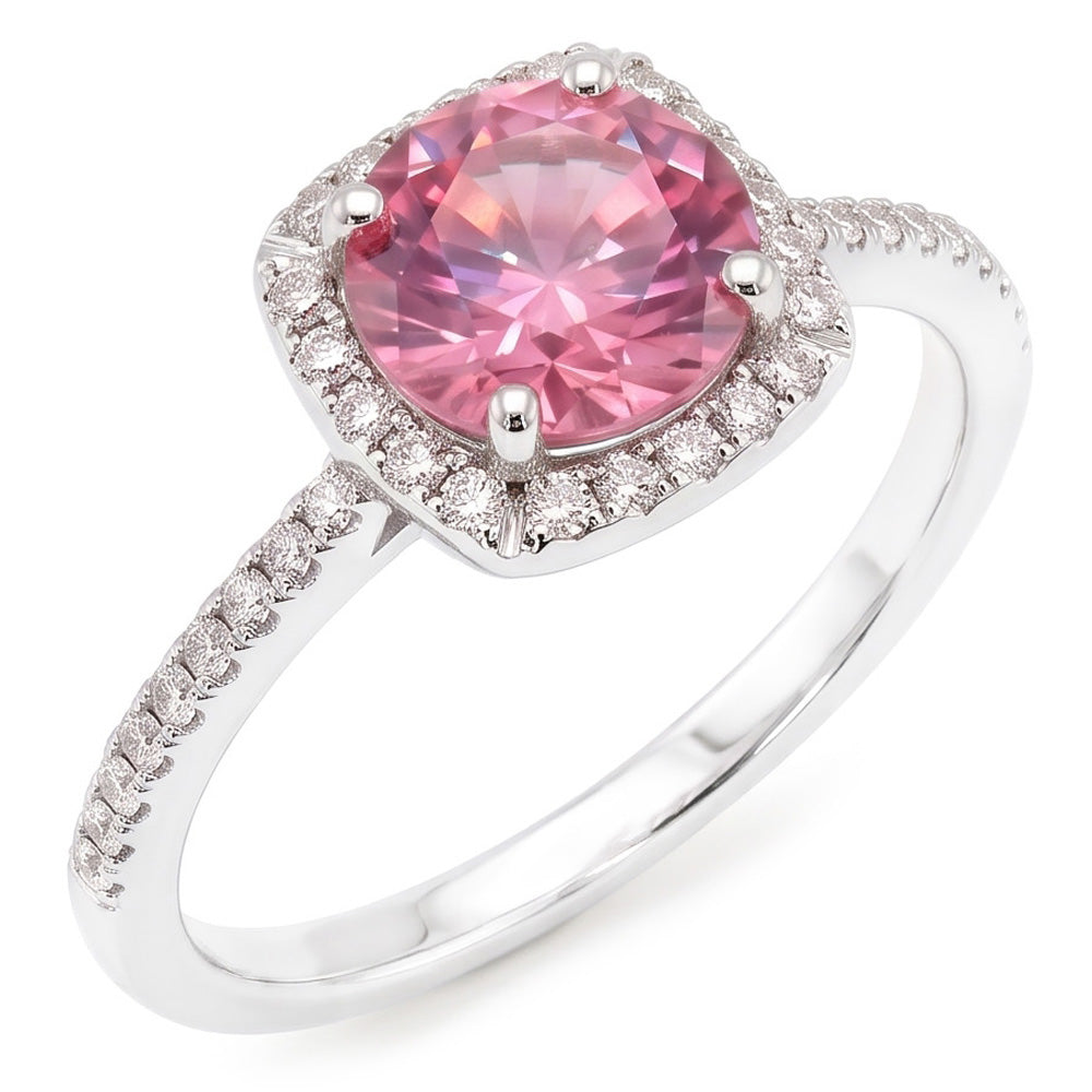 Solitario rotondo con zaffiro rosa centrale con accenti Anello da 1,15 ct.