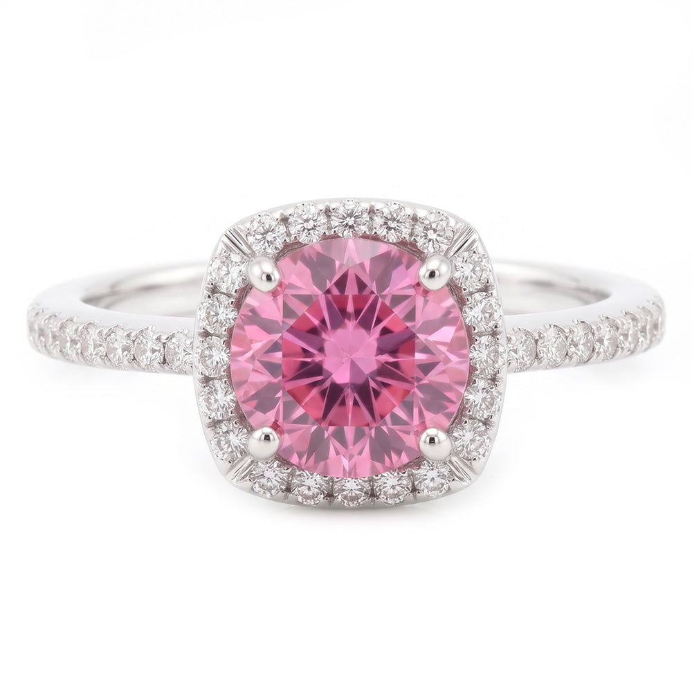 Solitario rotondo con zaffiro rosa centrale con accenti Anello da 1,15 ct.