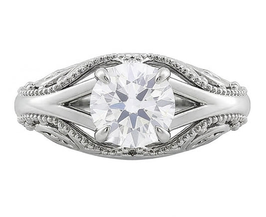 Solitario rotondo vecchio minatore anello di diamanti stile vintage gambo diviso 1,75 carati