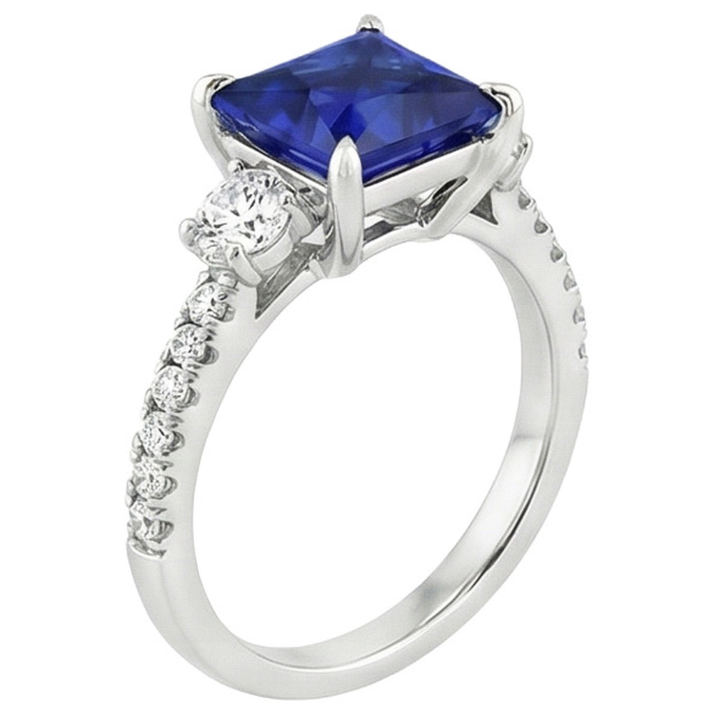 Solitario zaffiro blu con accenti pietra preziosa taglio principessa 6.25 carati