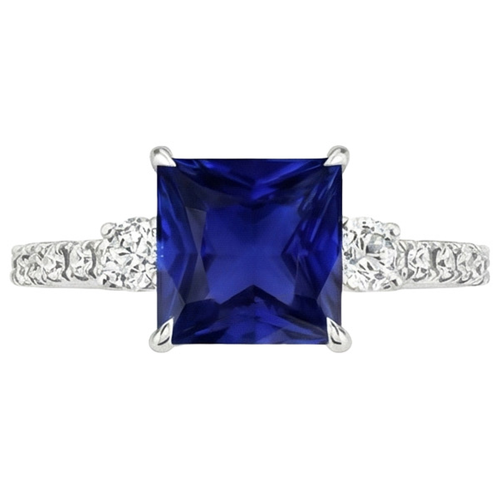 Solitario zaffiro blu con accenti pietra preziosa taglio principessa 6.25 carati