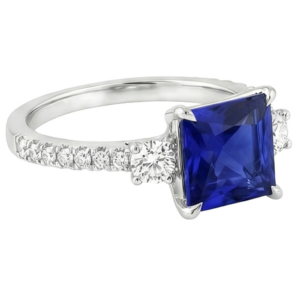 Solitario zaffiro blu con accenti pietra preziosa taglio principessa 6.25 carati
