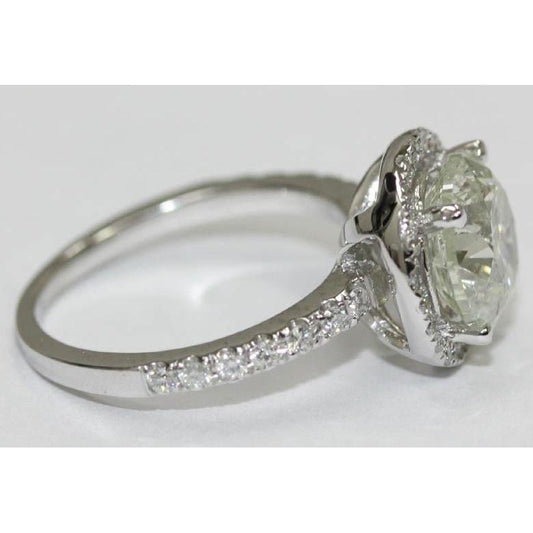 Solitario Anello Di Fidanzamento Con Genuino Diamante Rotondo Da 3 Carati Con Accenti In Oro Bianco