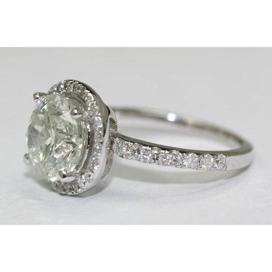 Solitario Anello Di Fidanzamento Con Genuino Diamante Rotondo Da 3 Carati Con Accenti In Oro Bianco