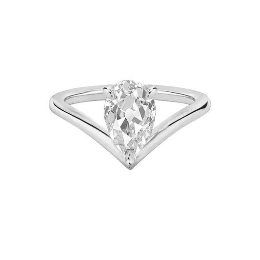 Solitario Anello Enhancer Vecchio Taglio Pera Vero Diamante 1.5 Carati 14K Oro
