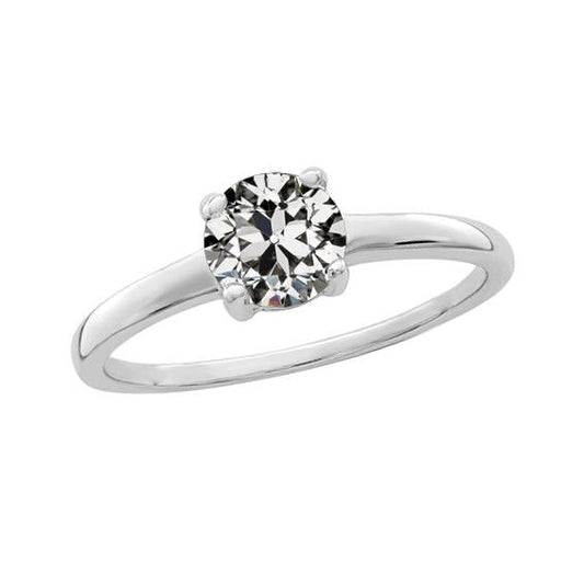 Solitario Anello Nuziale Tondo Con Genuino Diamanti Vecchio Taglio Gambo Affusolato 1.5 Carati