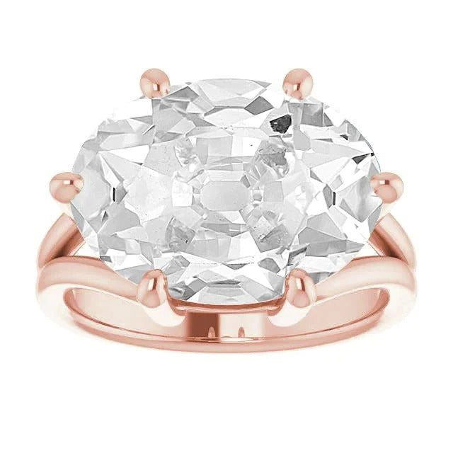 Solitario Anello Ovale Con Genuino Diamanti Taglio Vecchio Con Gambo Diviso Prong Set 8,50 Carati