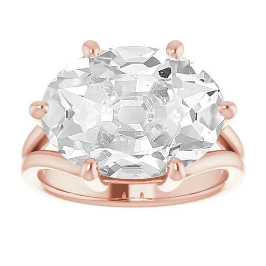 Solitario Anello Ovale Con Genuino Diamanti Taglio Vecchio Con Gambo Diviso Prong Set 8,50 Carati