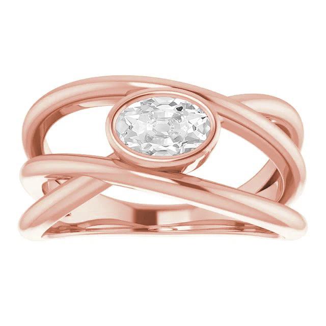 Solitario Anello Ovale Vecchio Minatore Vero Diamante Lunetta Gambo Diviso 2,50 Carati