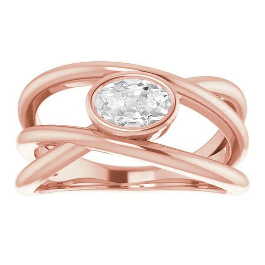 Solitario Anello Ovale Vecchio Minatore Vero Diamante Lunetta Gambo Diviso 2,50 Carati