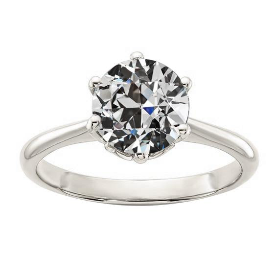 Solitario Anello Rotondo Con Vero Diamanti A Taglio Antico, 6 Griffe, 2,50 Carati