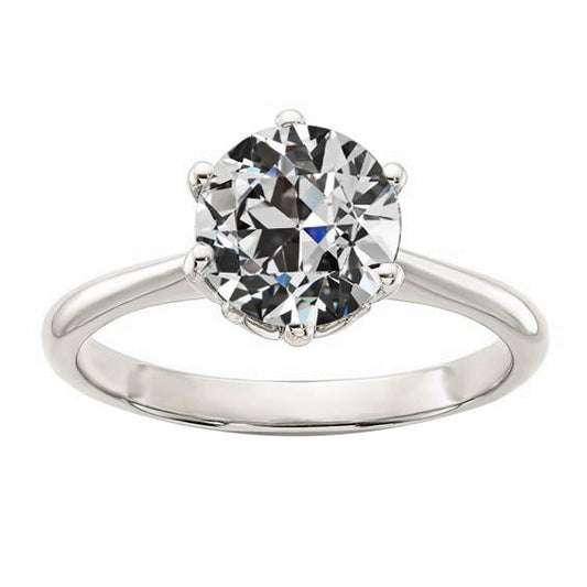 Solitario Anello Rotondo Con Vero Diamanti A Taglio Antico, 6 Griffe, 2,50 Carati