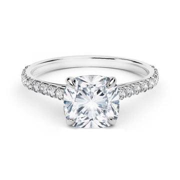 Solitario Con Cuscino Da 1.85 Carati Con Accenti Di Vero Diamanti Anello In Oro Bianco 14K