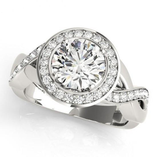 Solitario Con Vero Diamante Rotondo Con Accento Halo Ring 2.10 Carat WG 14K