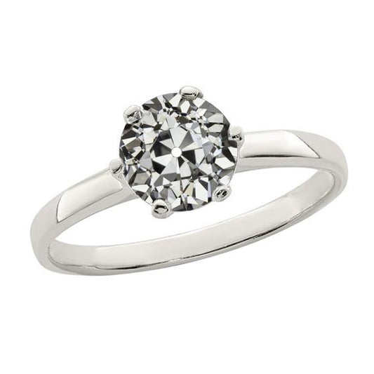 Solitario Fede Nuziale Old Mine Cut Genuino Diamante 6 Prong Set 2 Carati