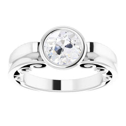 Solitario In Stile Antico, Anello Rotondo Con Naturale Diamanti A Taglio Antico, Castone Set 2 Carati
