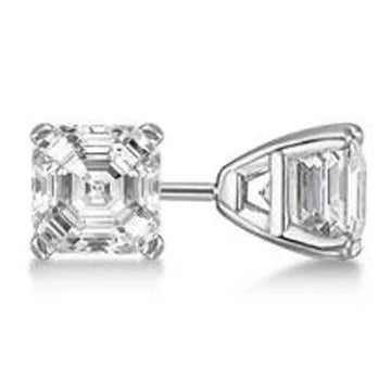 Solitario Orecchini A Lobo Con Vero Diamante Taglio Asscher Set 2 Carati WG 14K