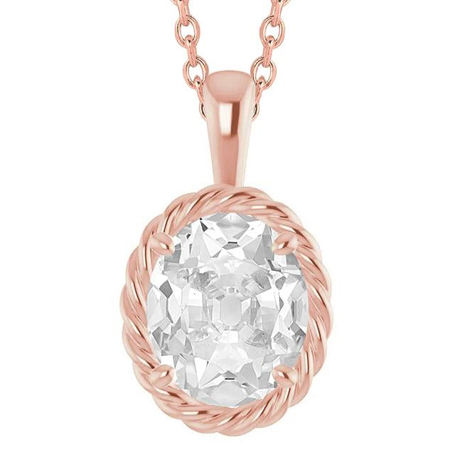 Solitario Pendente A Catena Da Minatore Con Naturale Diamante Ovale Da 5 Carati In Oro Bianco 14K