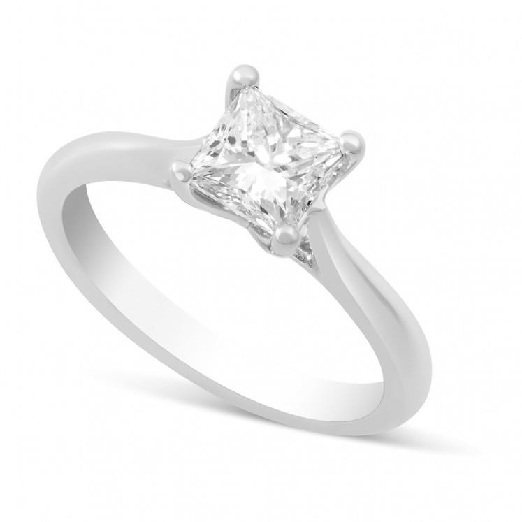 Solitario Princess Cut Anello In Oro Bianco 14K Con Vero Diamante Da 2,25 Carati