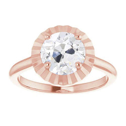 Solitario Rotondo In Oro Con Anello Di Fidanzamento Con Genuino Diamante Vecchio Minatore 3 Carati