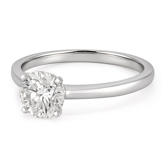 Solitario Da 1 Carato Con Genuino Diamante A Taglio Rotondo In Oro Bianco 14K