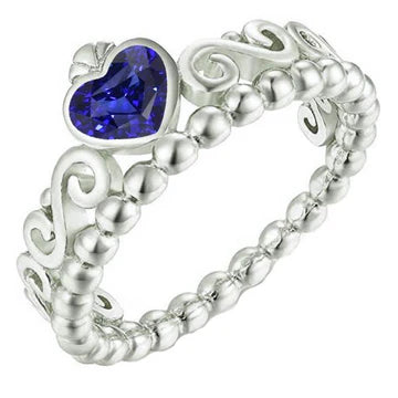 Solitario lunetta con cuore blu zaffiro anello stile filigrana 1 carati con oro bianco 14K
