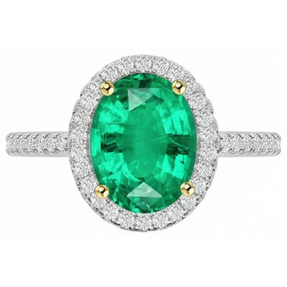 Anello con Gemma Oro Bicolore 14K con Smeraldo Fine – vista profilo
