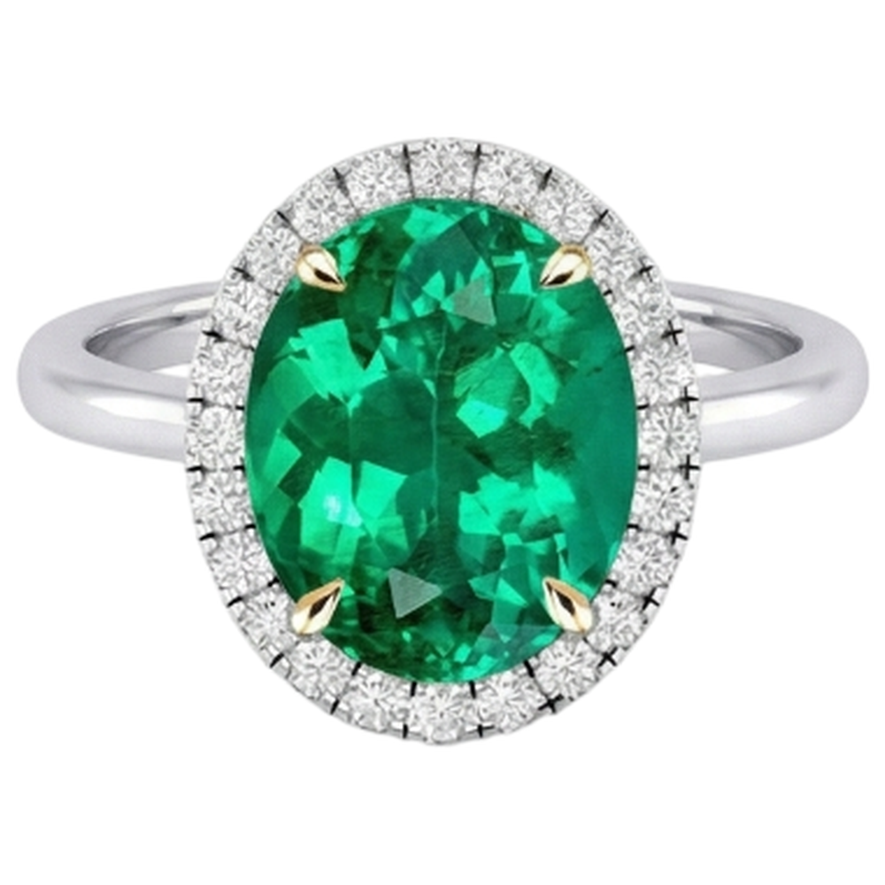 Anello Pietra Colorata Oro Due Toni 14K con Smeraldo – vista angolare
