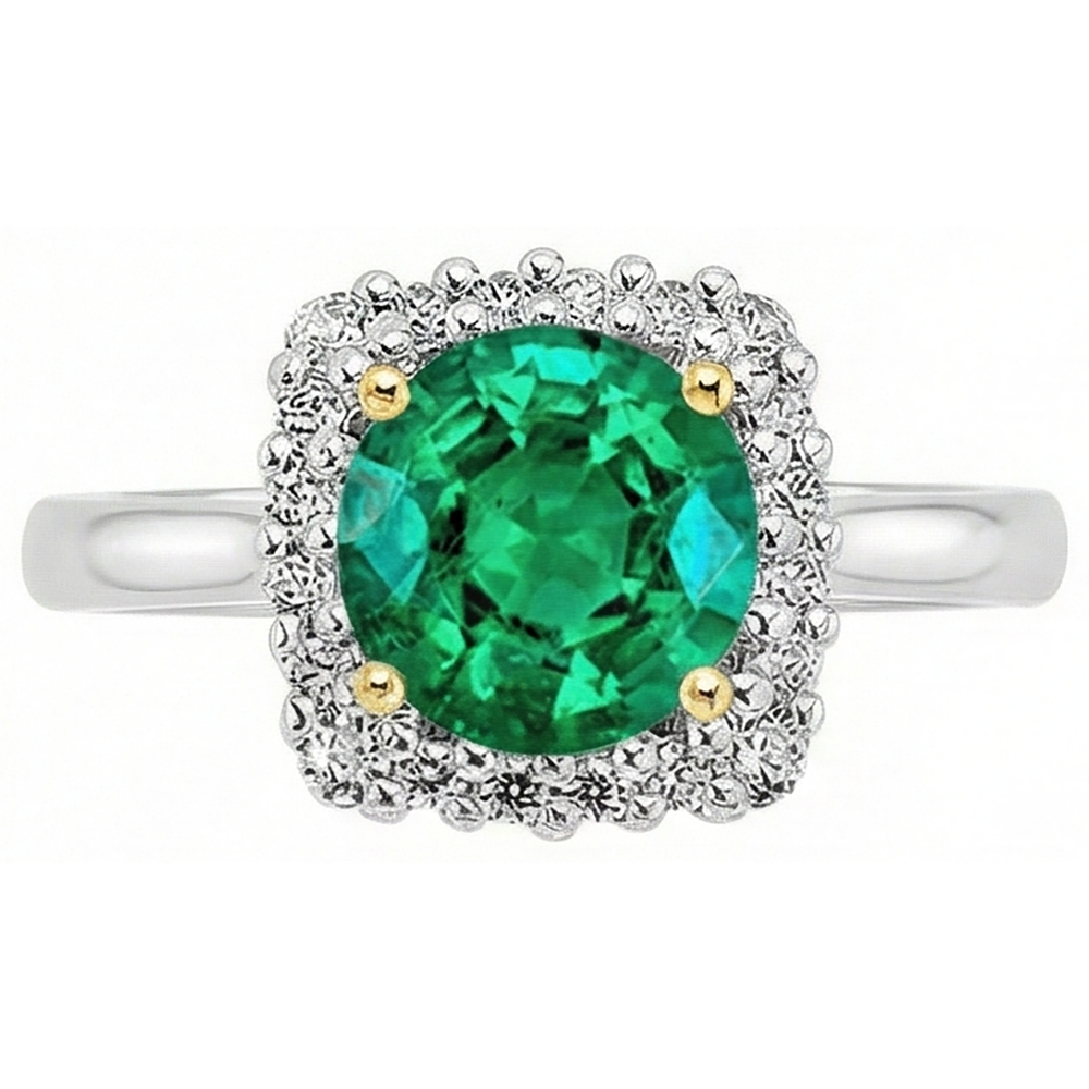 Anello con Gemma Oro Due Toni 14K con Smeraldo Colombiano – vista frontale