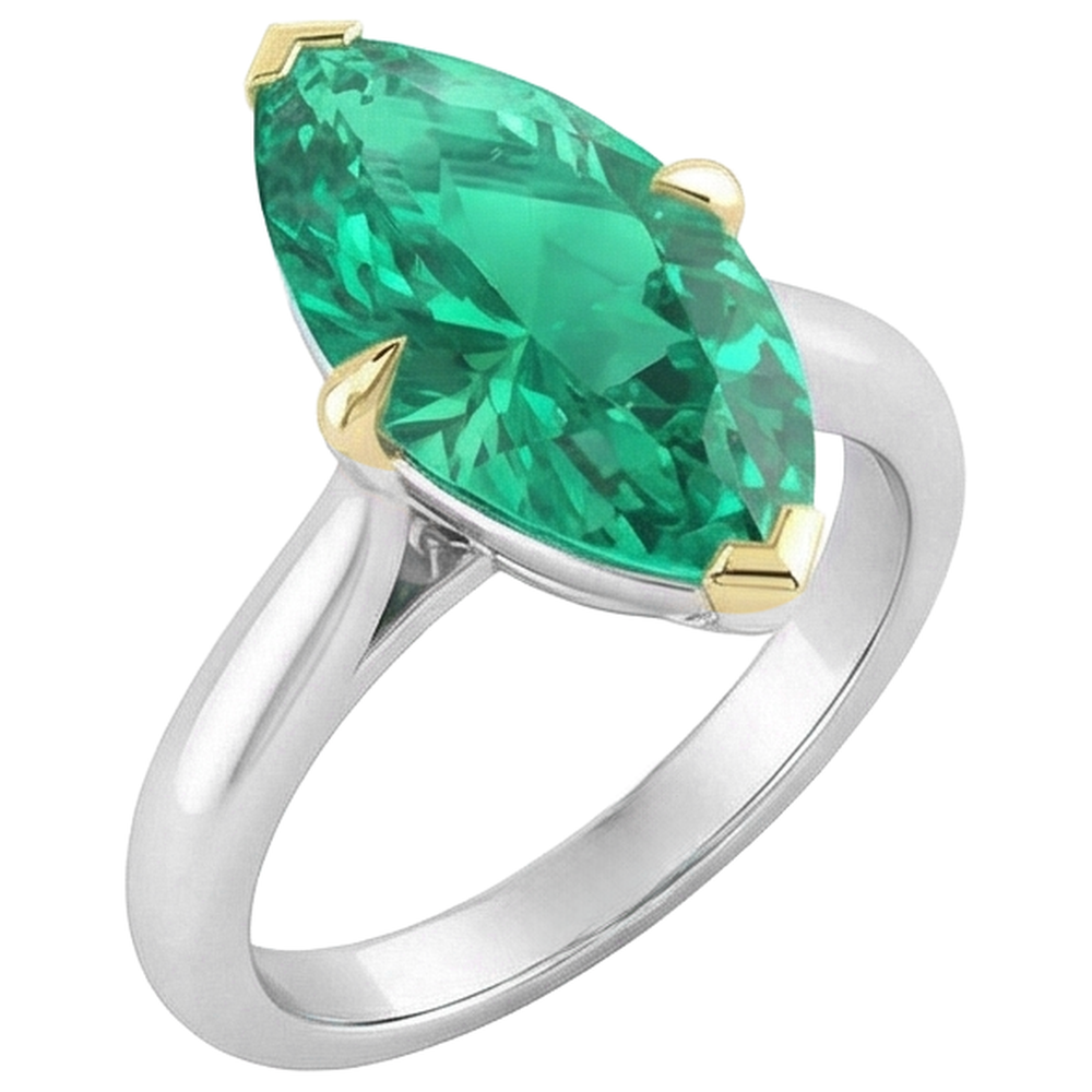 Smeraldo Fine Anello con Pietra Preziosa 3-carati Oro 14 Carati Bicolore – vista angolare