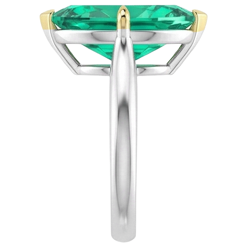 Smeraldo Fine Taglio Marquise Anello con Pietra Preziosa in Oro 14 Carati Bicolore – vista profilo