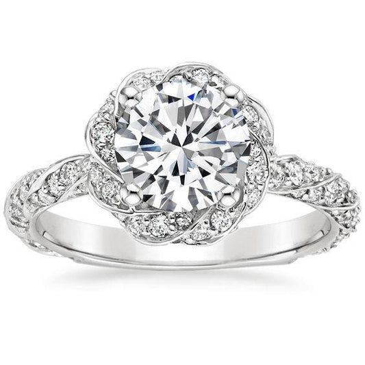 Sparkling Round Genuino Diamond Engagement Ring 6 Carats White Gold 14K