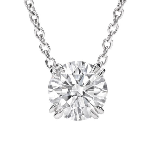 Splendida Collana Con Ciondolo In Oro Bianco Massiccio Da 2 Carati Con Naturale Diamante Rotondo 14K