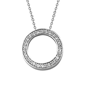 Splendida Collana Con Pendente A Cerchio Con Vero Diamanti Tondi Da 2,50 Ct In Oro Bianco 14K