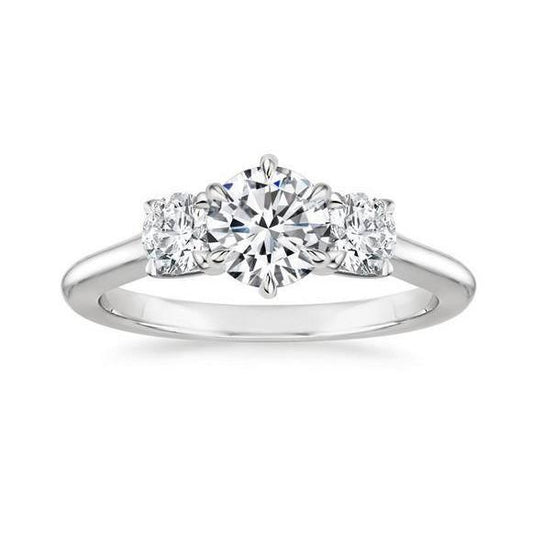 Splendida Fede Nuziale In Oro Bianco Con 3 Pietre A Taglio Rotondo E Genuino Diamanti Da 3.25 Ct