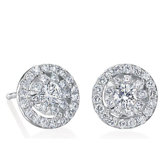 Splendidi Orecchini A Bottone Con Naturale Diamanti Halo Da 1.86 Ct Con Taglio Brillante Rotondo