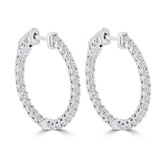 Splendidi Orecchini A Cerchio In Oro Bianco 14K Con Taglio Rotondo E Genuino Diamanti Da 3.5 Ct