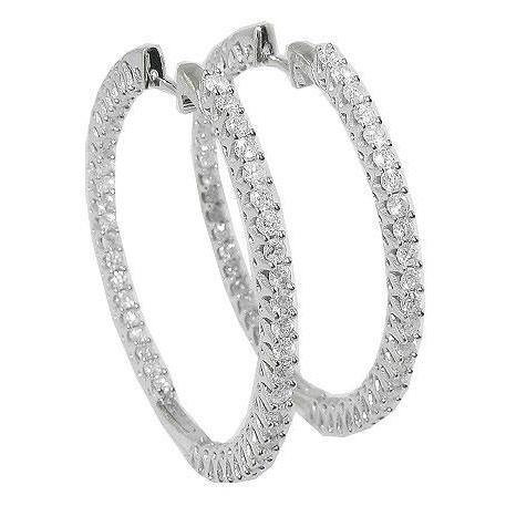 Splendidi Orecchini A Cerchio In Oro Bianco Con Vero Diamanti Taglio Rotondo 5.50 Ct F Vvs1