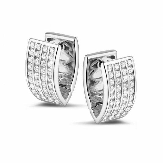 Splendidi Orecchini A Cerchio In Oro Bianco Con Vero Diamanti Tondi Taglio Brillante Da 4.30 Ct