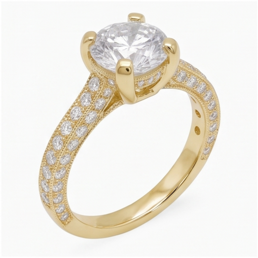 Splendido Anello Anniversario In Oro Giallo Da 3 Ct Con Naturale Diamante Naturale Autentico ( non creato in laboratorio )
