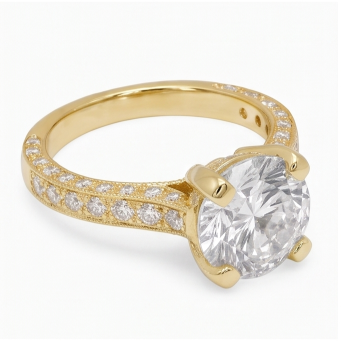 Splendido Anello Anniversario In Oro Giallo Da 3 Ct Con Naturale Diamante Naturale Autentico ( non creato in laboratorio )