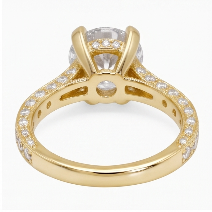 Splendido Anello Anniversario In Oro Giallo Da 3 Ct Con Naturale Diamante Naturale Autentico ( non creato in laboratorio )