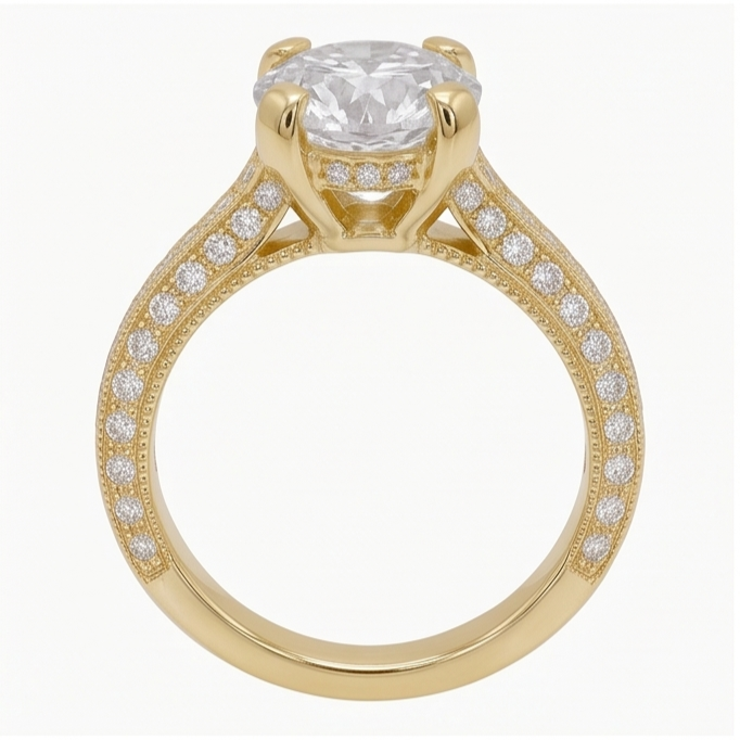Splendido Anello Anniversario In Oro Giallo Da 3 Ct Con Naturale Diamante Naturale Autentico ( non creato in laboratorio )