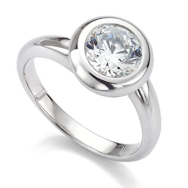 Splendido Anello Solitario Con Naturale Diamante Rotondo Incastonato A Lunetta 1.75 Ct