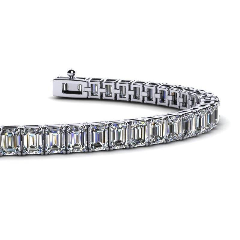 Splendido Bracciale Tennis In Oro Bianco Con Genuino Diamanti Taglio Smeraldo 14K 23.85 Ct.