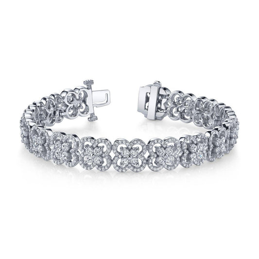 Splendido Braccialetto Di Bellezza In Fiore Bianco Con Naturale Diamanti A Taglio Rotondo Da 12.20 Ct