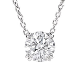 Splendido Ciondolo Solitario A Forma Di Diapositiva Con Naturale Diamante A Taglio Rotondo Da 3 Carati In Oro Bianco 14K